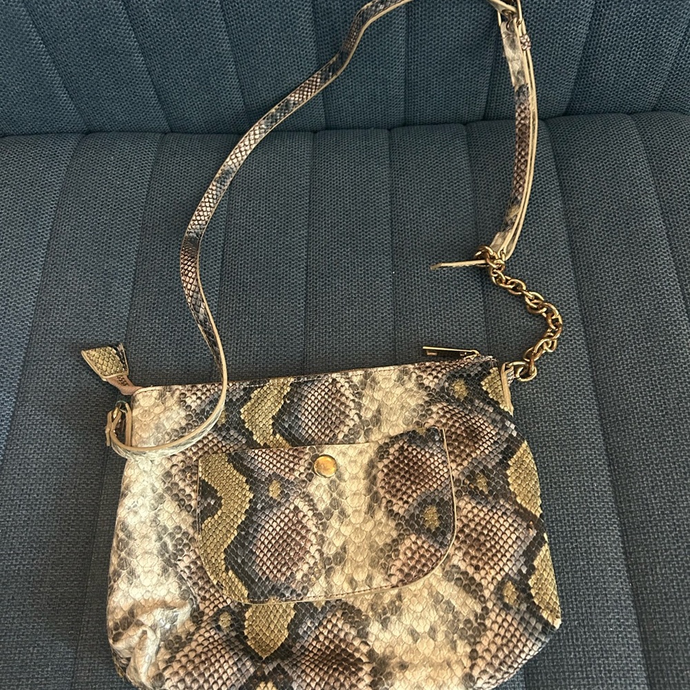 Python-Print Crossbody Bag in Brown and Gold